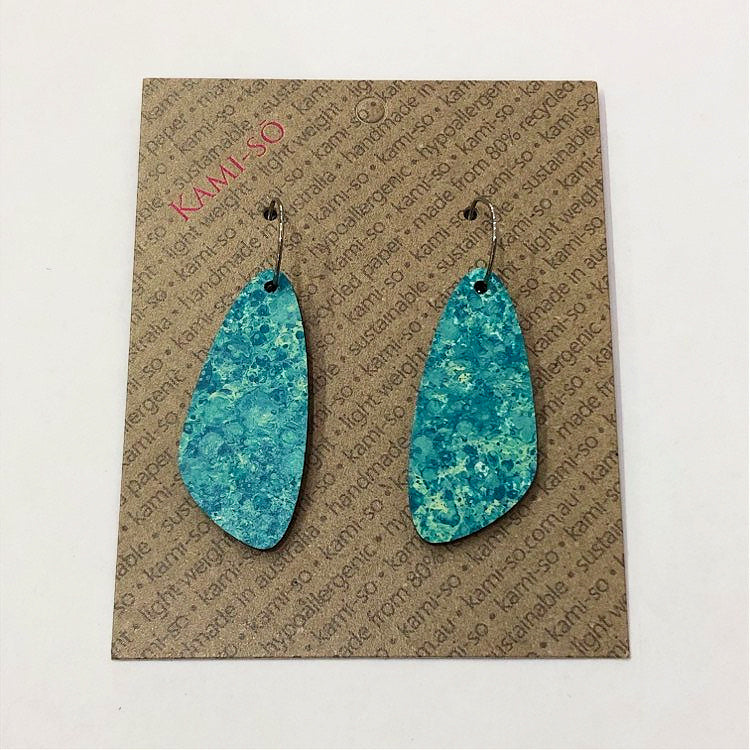 KAMI-SO- Recycled Paper Earrings - Oval Recycled Paper Earrings - Teal Speckle