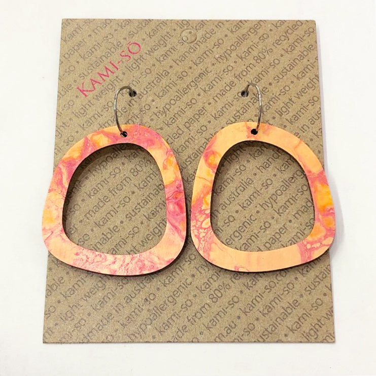 KAMI-SO- Recycled Paper Earrings -Square Hoop Recycled Paper Earrings - Apricot & Pink