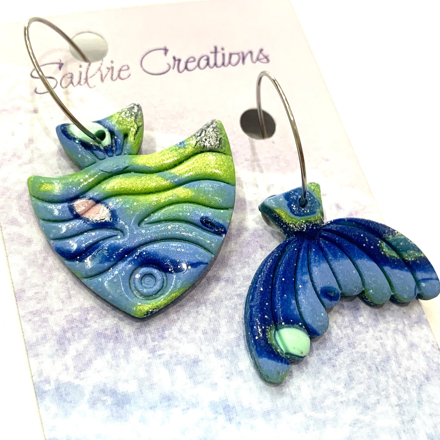 Sailvie Creations - Ocean Mismatched Fish & Tail Hoop Dangle Earrings