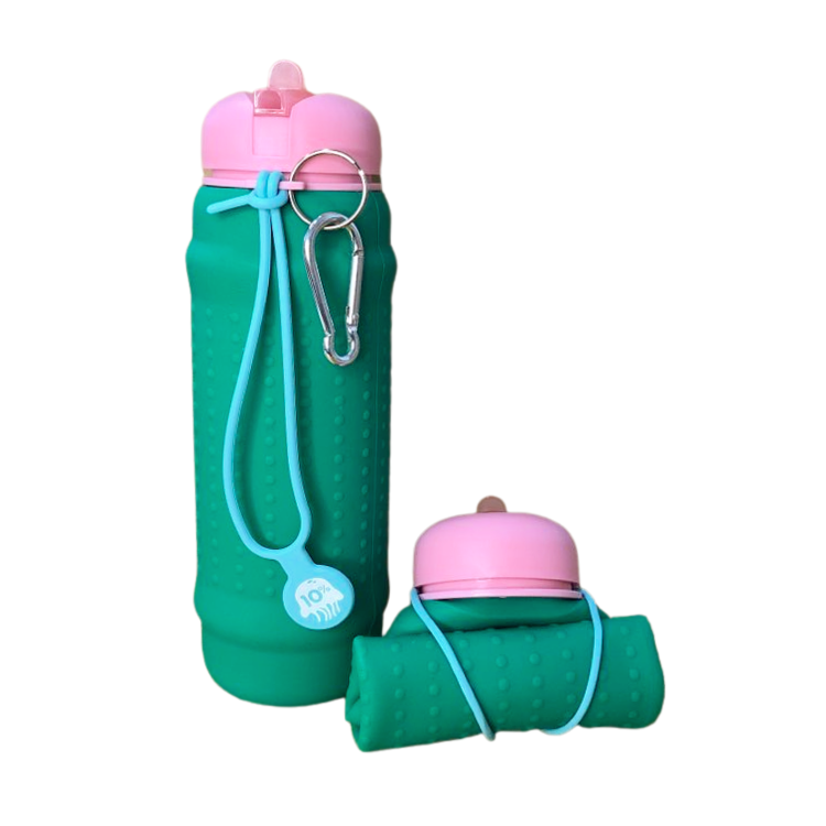 ROLLA BOTTLE - Collapsible Bottle - Green Pink & Aquamarine