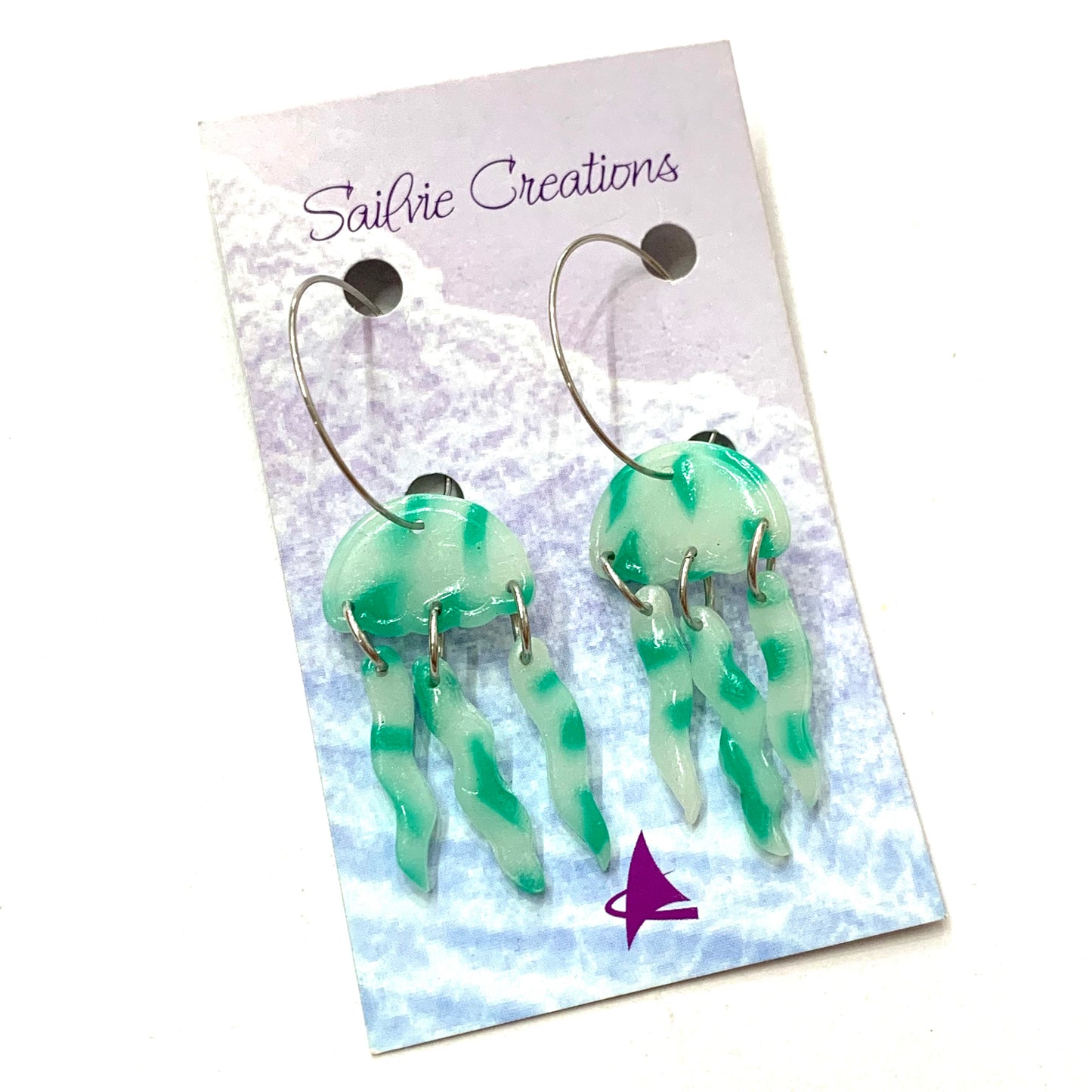 Sailvie Creations - Aqua Jellyfish Hoop Dangle Earrings