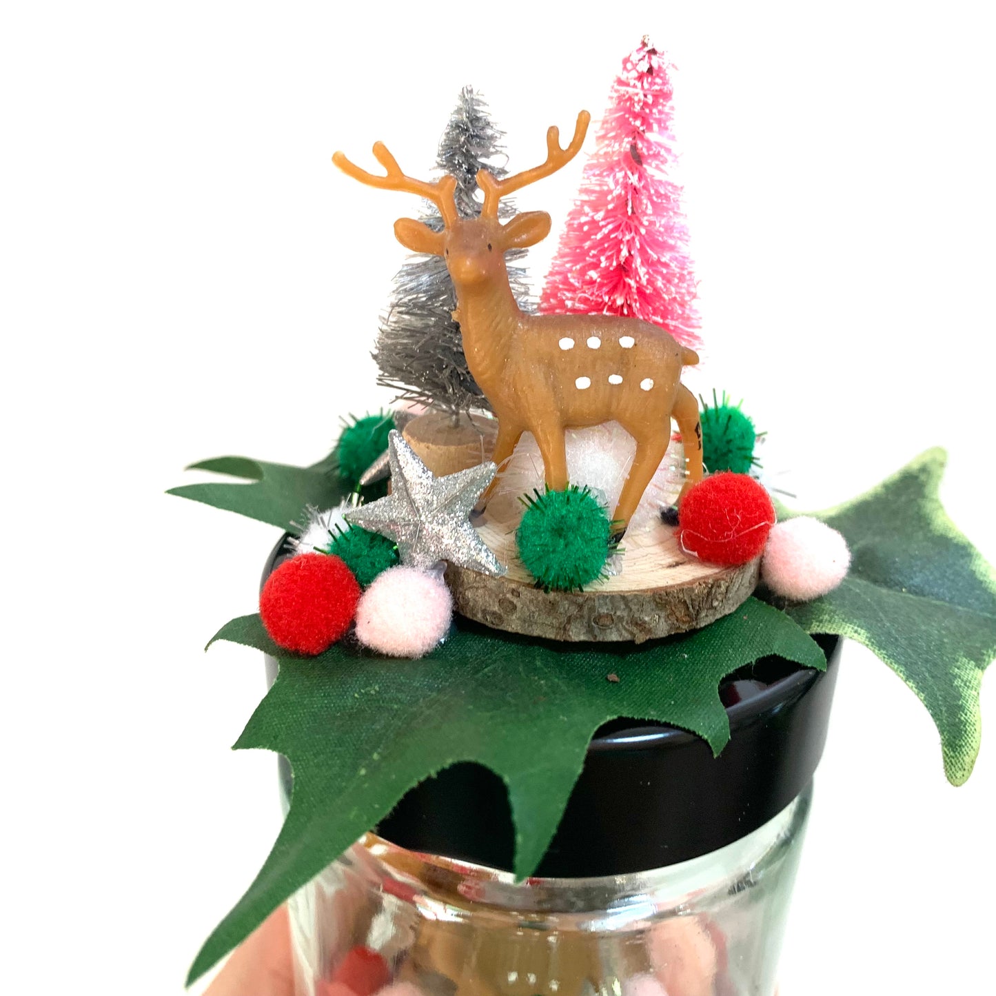 THIS BIRD HAS FLOWN- Christmas Jar Decoration- Small Pom Pom Deers