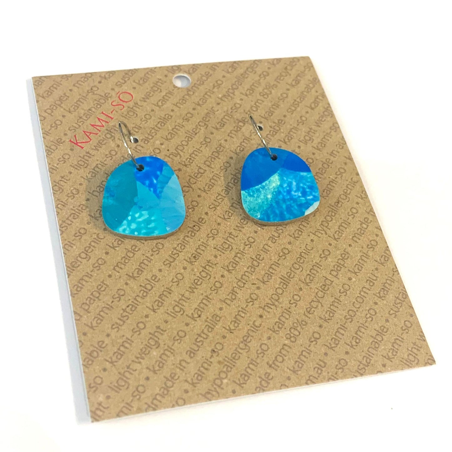 KAMI-SO- Recycled Paper Earrings - Mini Square Recycled Paper Earrings - Light Blue