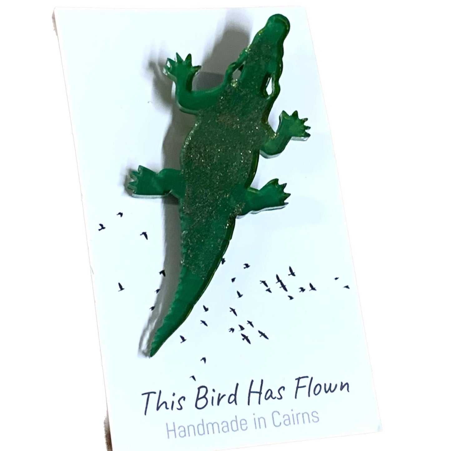 THIS BIRD HAS FLOWN- Crocodile Handpainted Brooch