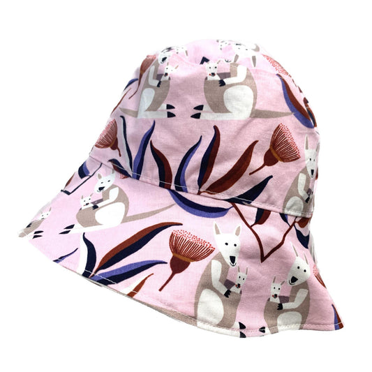 Teacups n Quilts- Pink Kangaroos Fabric Hat- Kids Size Medium