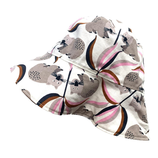 Teacups n Quilts- White Wombats Fabric Hat- Kids Size Medium