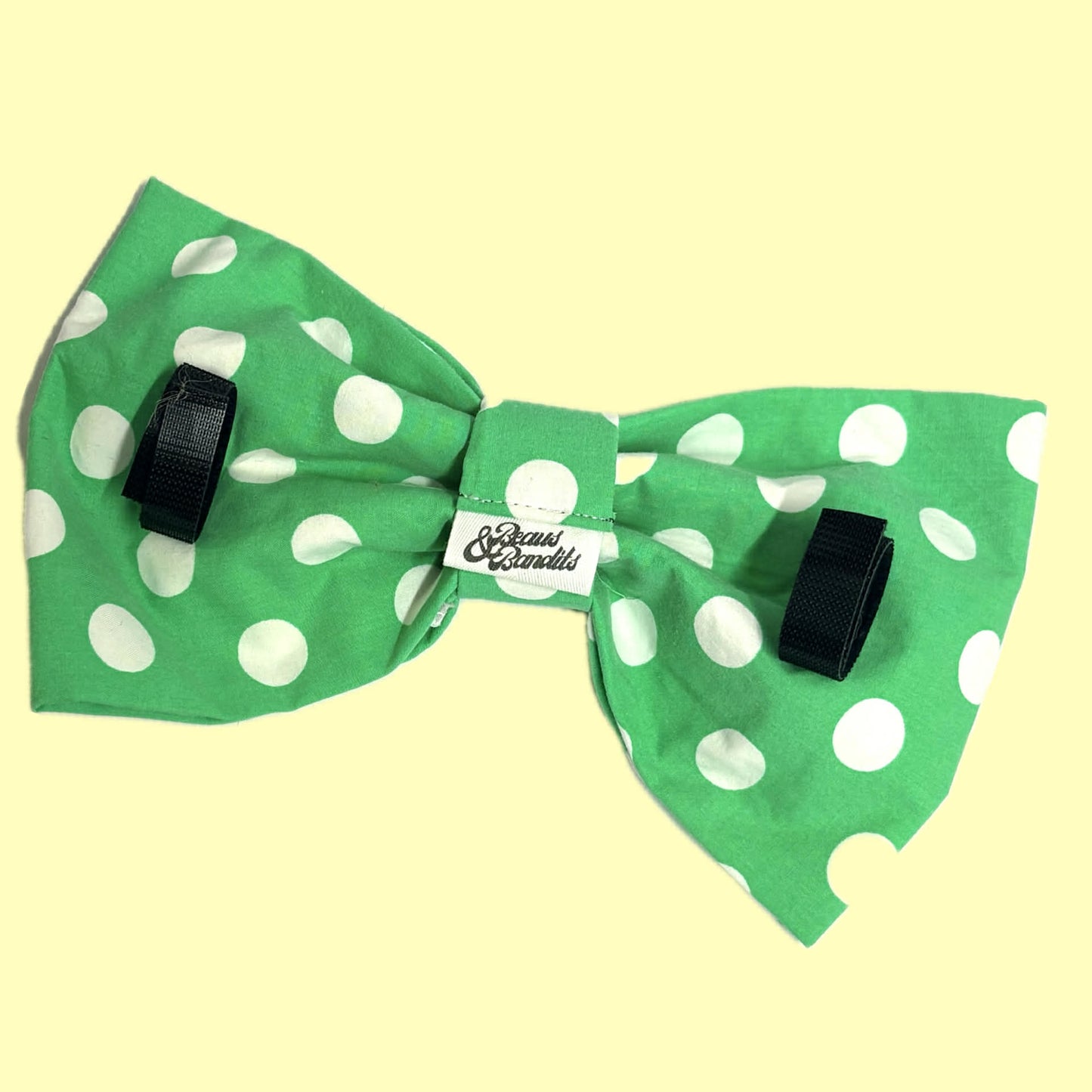 BEAUS AND BANDITS - DOGGY BOW TIE -SPOTS ON GREEN - X-LARGE