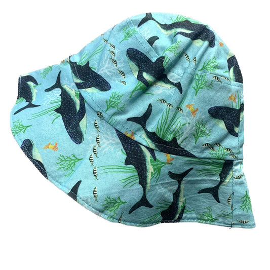 Teacups n Quilts- Whale Sharks Fabric Hat - Kids Size Large