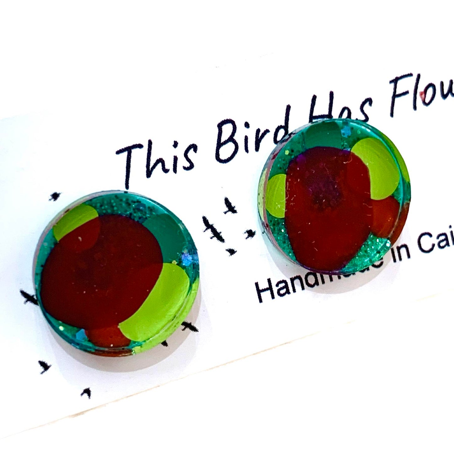 THIS BIRD HAS FLOWN- Handpainted Christmas Small Studs- #7