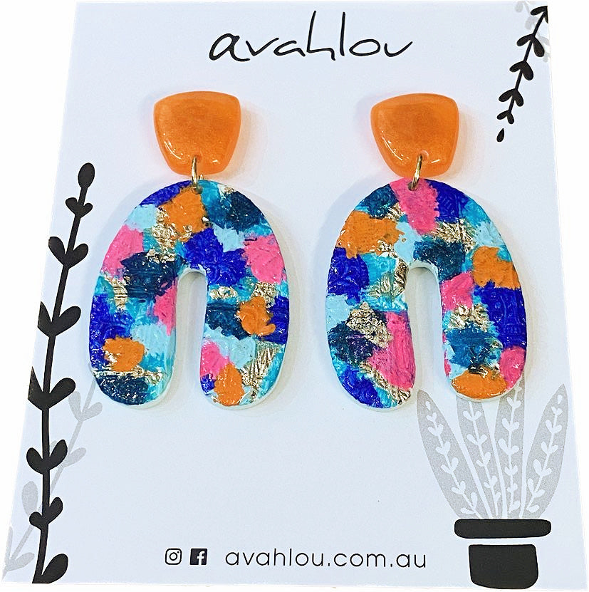 AVAHLOU - HAND TEXTURED & HAND PAINTED - TWO PIECE STUD TOP DANGLE EARRINGS