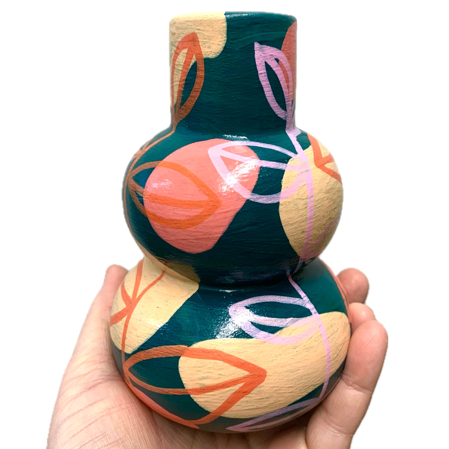 THIS BIRD HAS FLOWN - Small Vine Vase- Dark Green, Peach, Pink, & Orange- Decorative Only