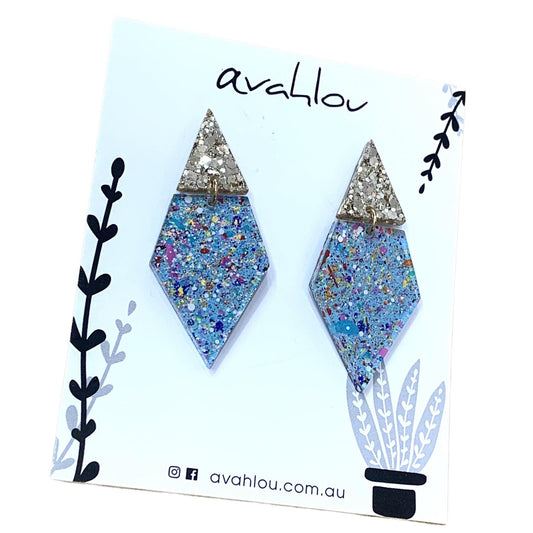 AVAHLOU - COLOURFUL PAINTING COLLECTION - TWO PIECE DANGLES WITH GOLD GLITTER STUD TOP