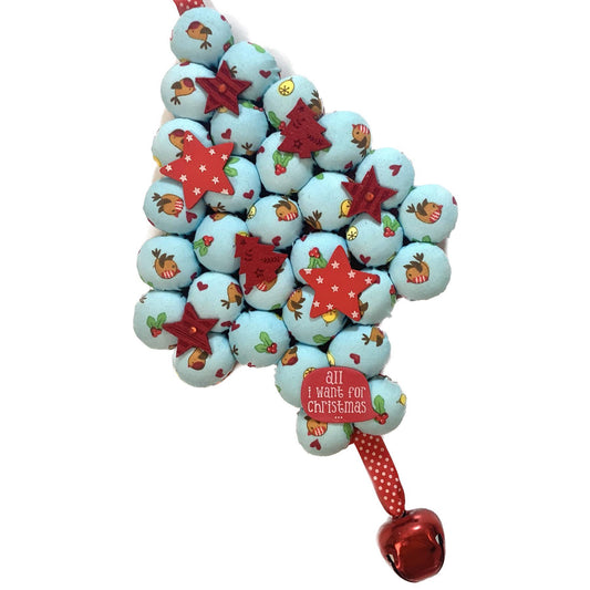 MAKIN' WHOOPEE- Small Bottle Top Christmas Tree Wall Hanging- Blue & Red