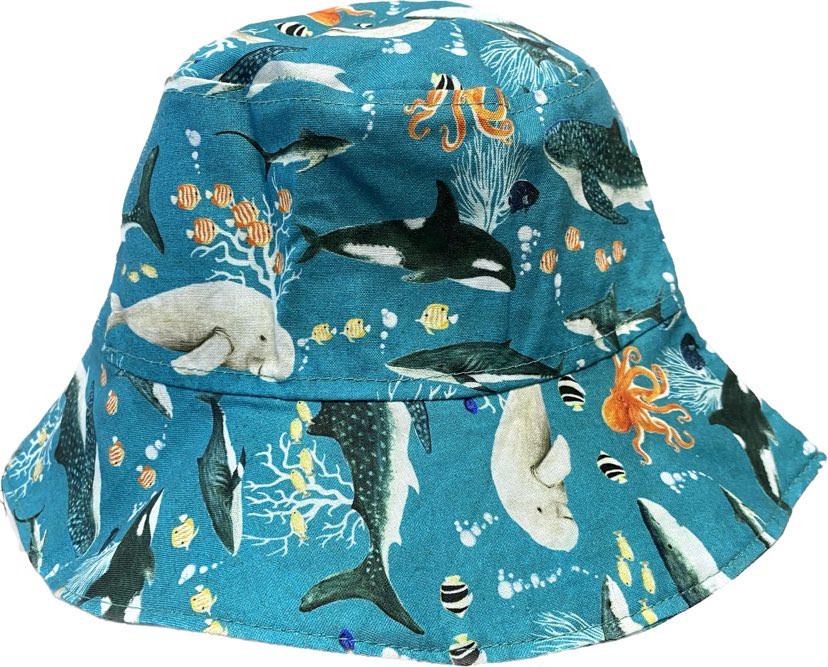 Teacups n Quilts- Whale Sharks, Dugongs & Octopi Fabric Hat - Kids Size Medium