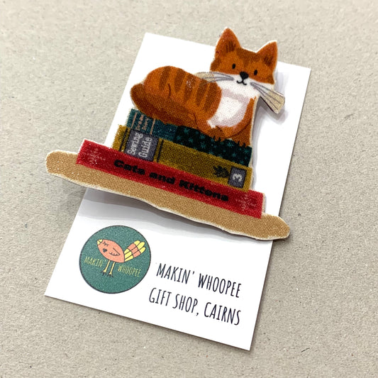 MAKIN' WHOOPEE- Ginger Cat- Literary Kitty Brooch