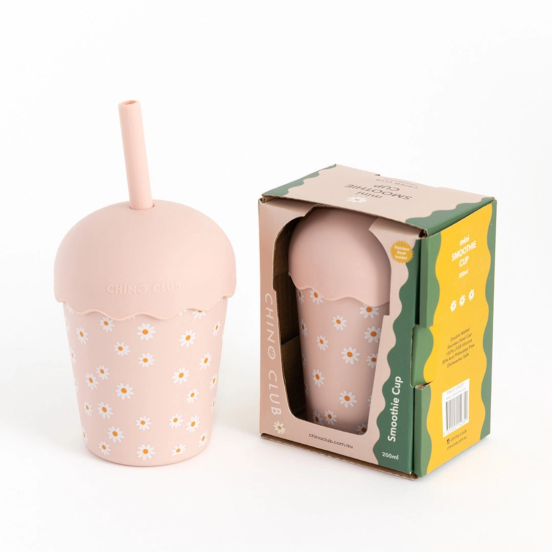 CHINO CLUB- Kids Mini Smoothie Cup & Straw- Pink Daisy