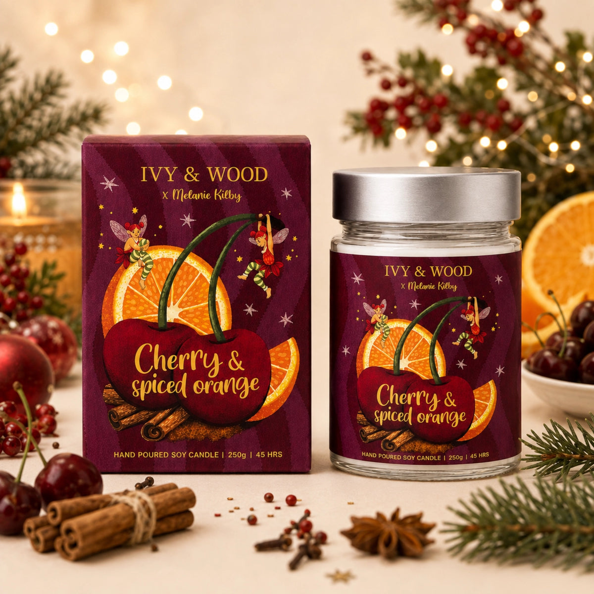 IVY & WOOD - "Cherry & Spiced Orange"-Limited Edition Christmas Candle