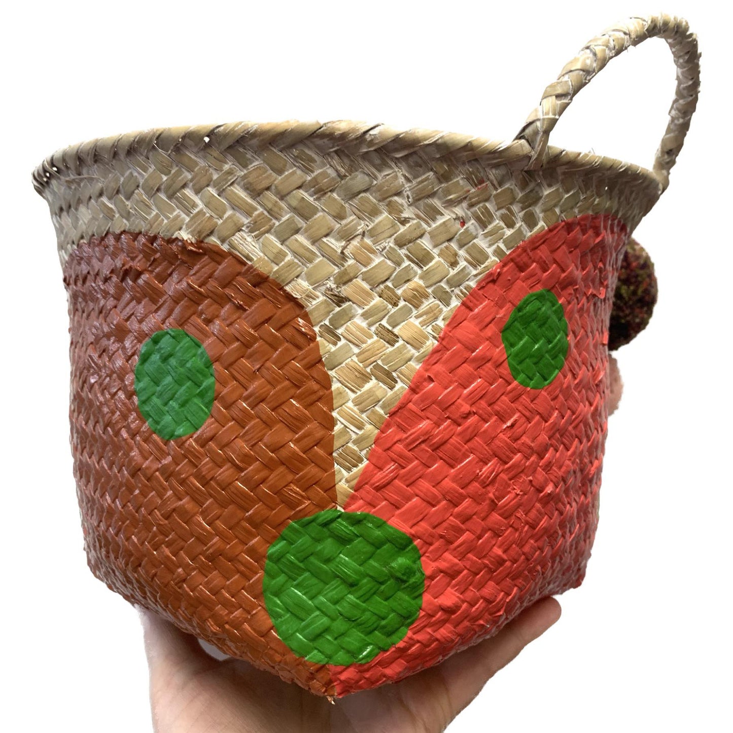MAKIN' WHOOPEE - Small Pom Pom Basket - Rust, Pink & Green