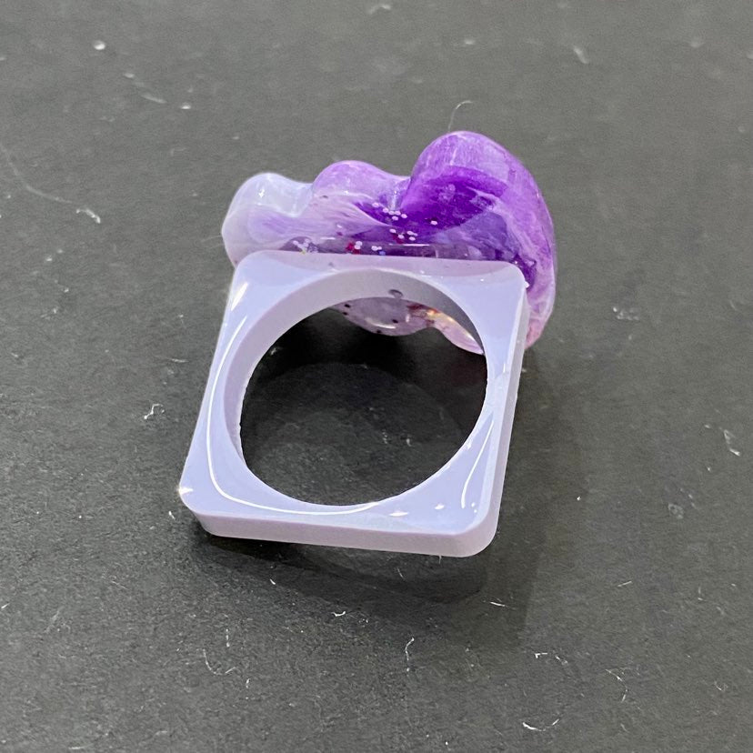 WATSON THE PUMPKIN - Large Resin Ring - Purple Glitter - Organic Shape
