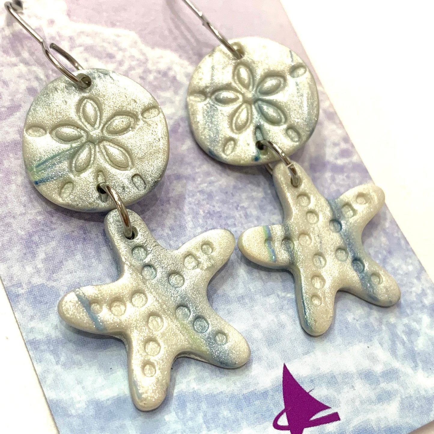 Sailvie Creations - Pearl Starfish Double Hook Dangle Earrings