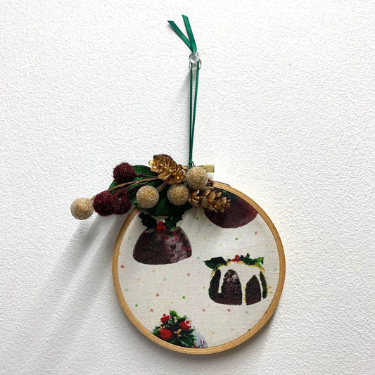 THIS BIRD HAS FLOWN- "Puddings" Small Embroidery Hoop Christmas Decoration