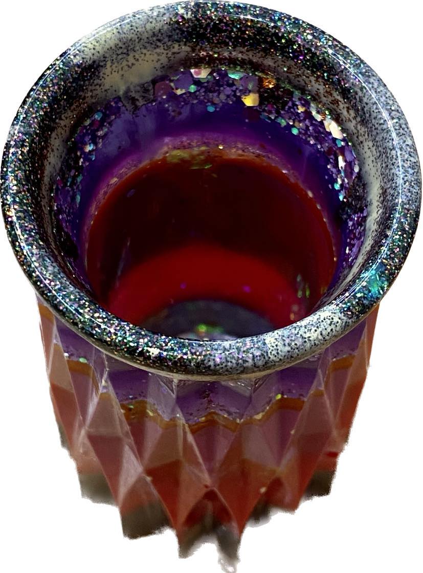 WATSON THE PUMPKIN - FACETED RESIN VASE - Green, Red and Purple layers