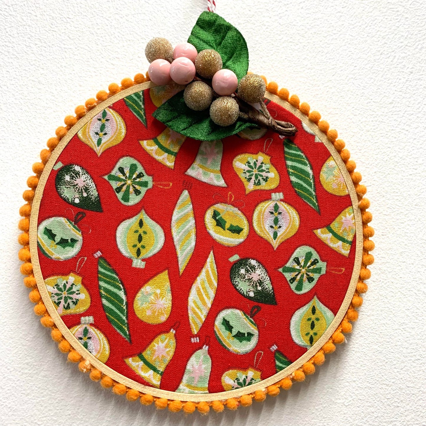 THIS BIRD HAS FLOWN- "Vintage Baubles" Large Embroidery Hoop Christmas Decoration