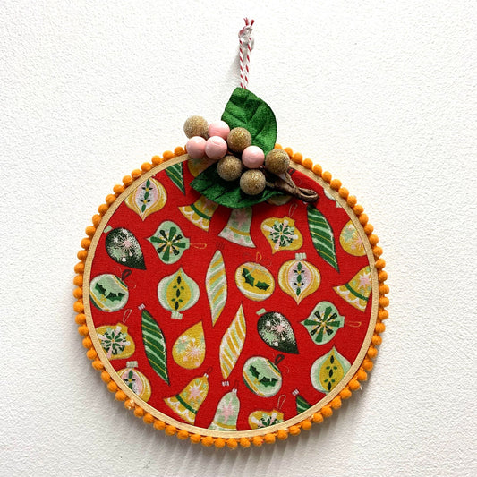 THIS BIRD HAS FLOWN- "Vintage Baubles" Large Embroidery Hoop Christmas Decoration