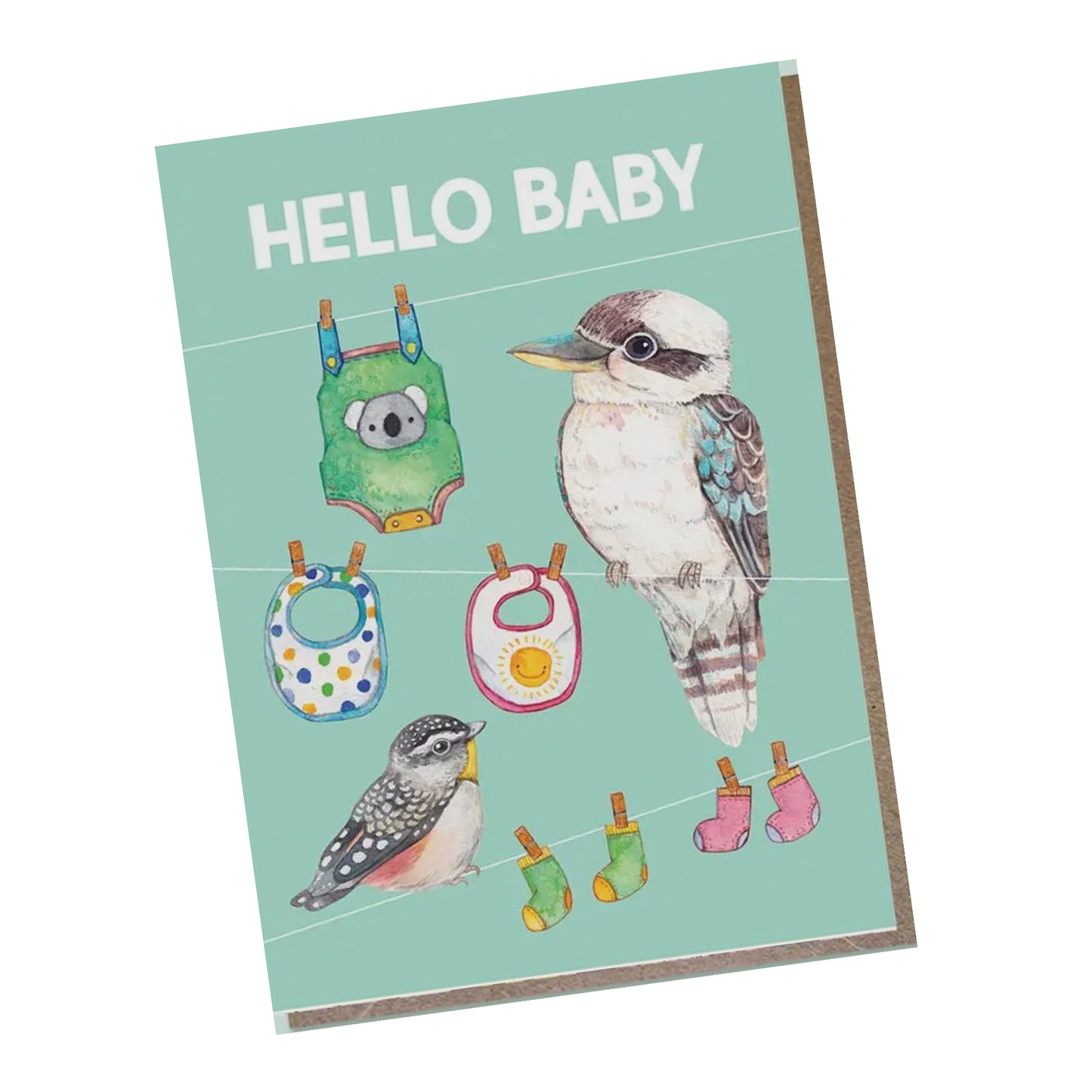 WATERCOLOURS BY CAT- "Hello Baby Kookaburra"- Baby Card