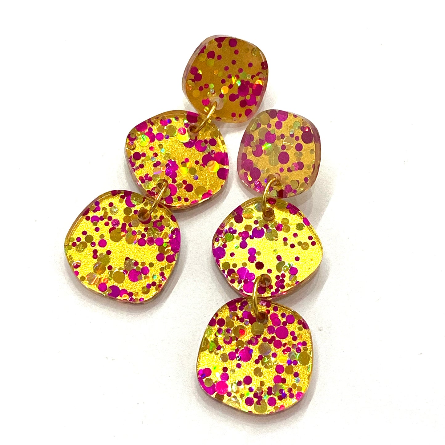 MAKIN' WHOOPEE - Disco Dust "Rox Triplets" -Dangles - Hot Pink & Gold