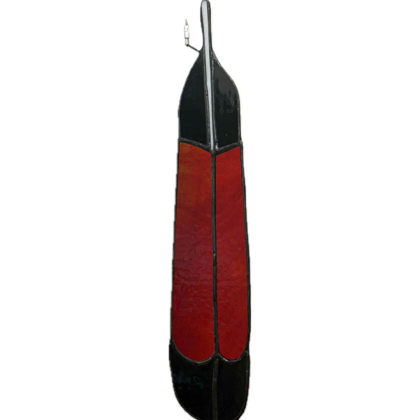 SWAN GLASS -RED TAILED BLACK COCKATOO FEATHER MALE - STAINED GLASS ORNAMENT