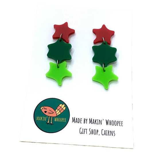 MAKIN' WHOOPEE - FUNKY STAR STACK DANGLES - GREENS & RED