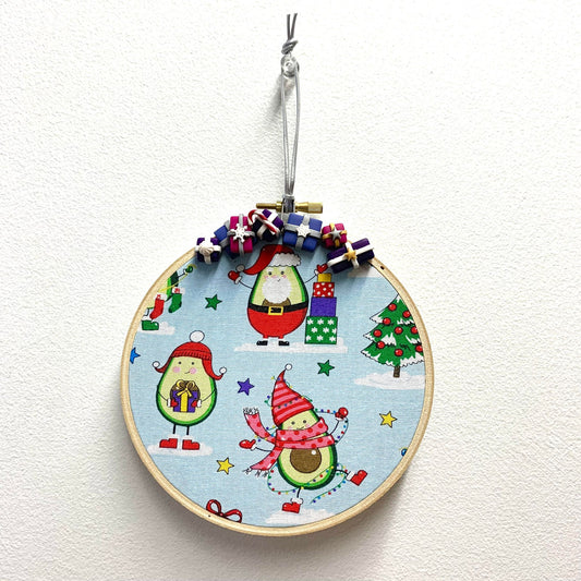 THIS BIRD HAS FLOWN- "Festive Avocados" Medium Embroidery Hoop Christmas Decoration