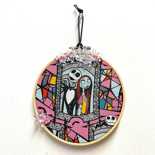 THIS BIRD HAS FLOWN- "Nightmare Before Christmas " Large Embroidery Hoop Christmas Decoration