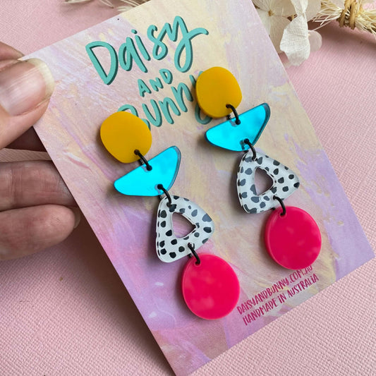 DAISY AND BUNNY - YELLOW, TEAL, DOTTY AND PINK DANGLES