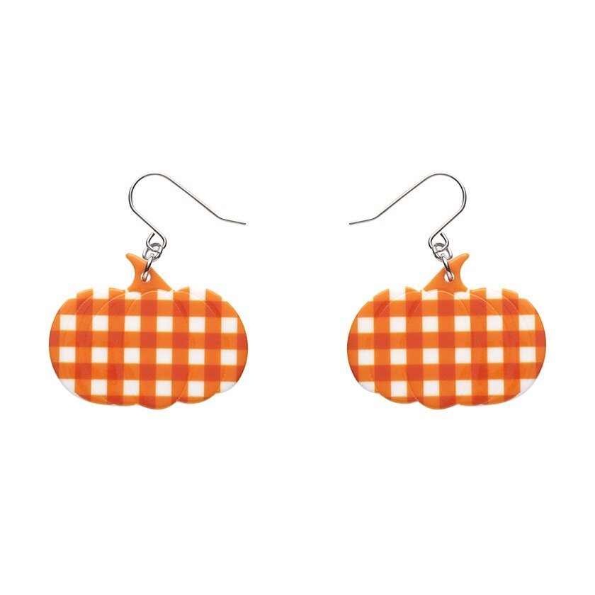 ERSTWILDER HALLOWEEN COLLECTION - Pumpkin Gingham Drop Earrings - Orange