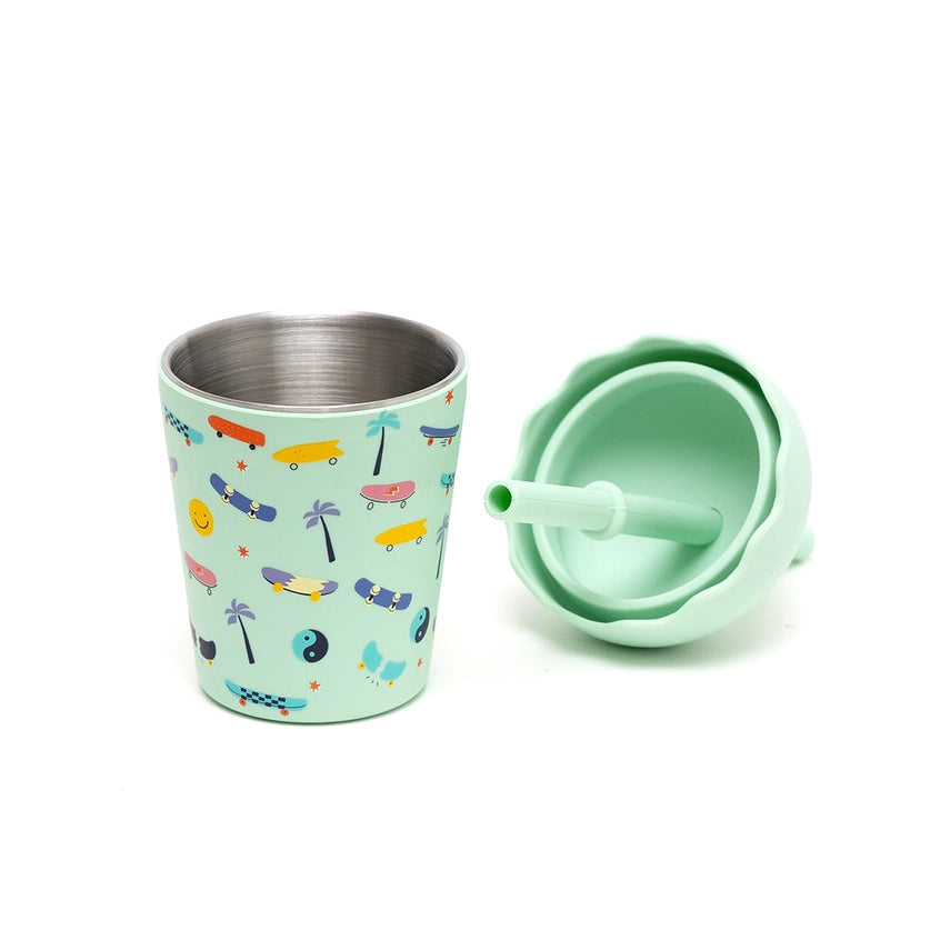 CHINO CLUB- Kids Mini Smoothie Cup & Straw- Aqua Skate