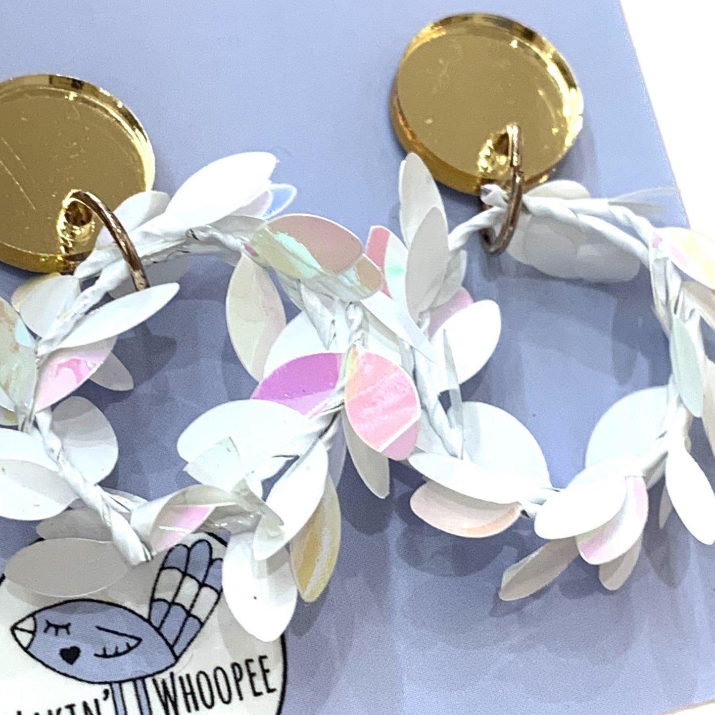 MAKIN' WHOOPEE - Frosty Wreath Earrings- Gold Mirror Stud Top