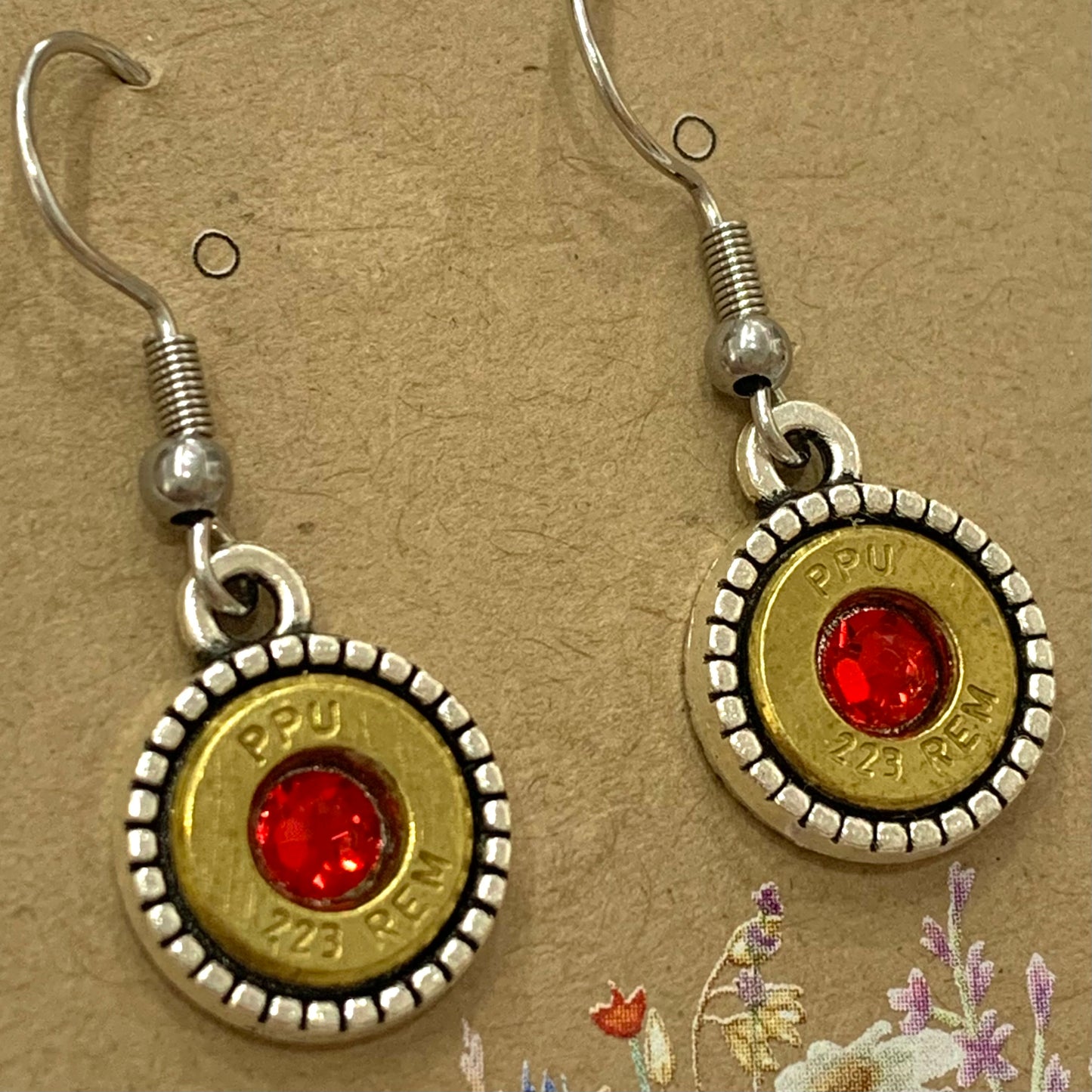 WILD BRASS- Round Drops- Red Swarovski Crystal