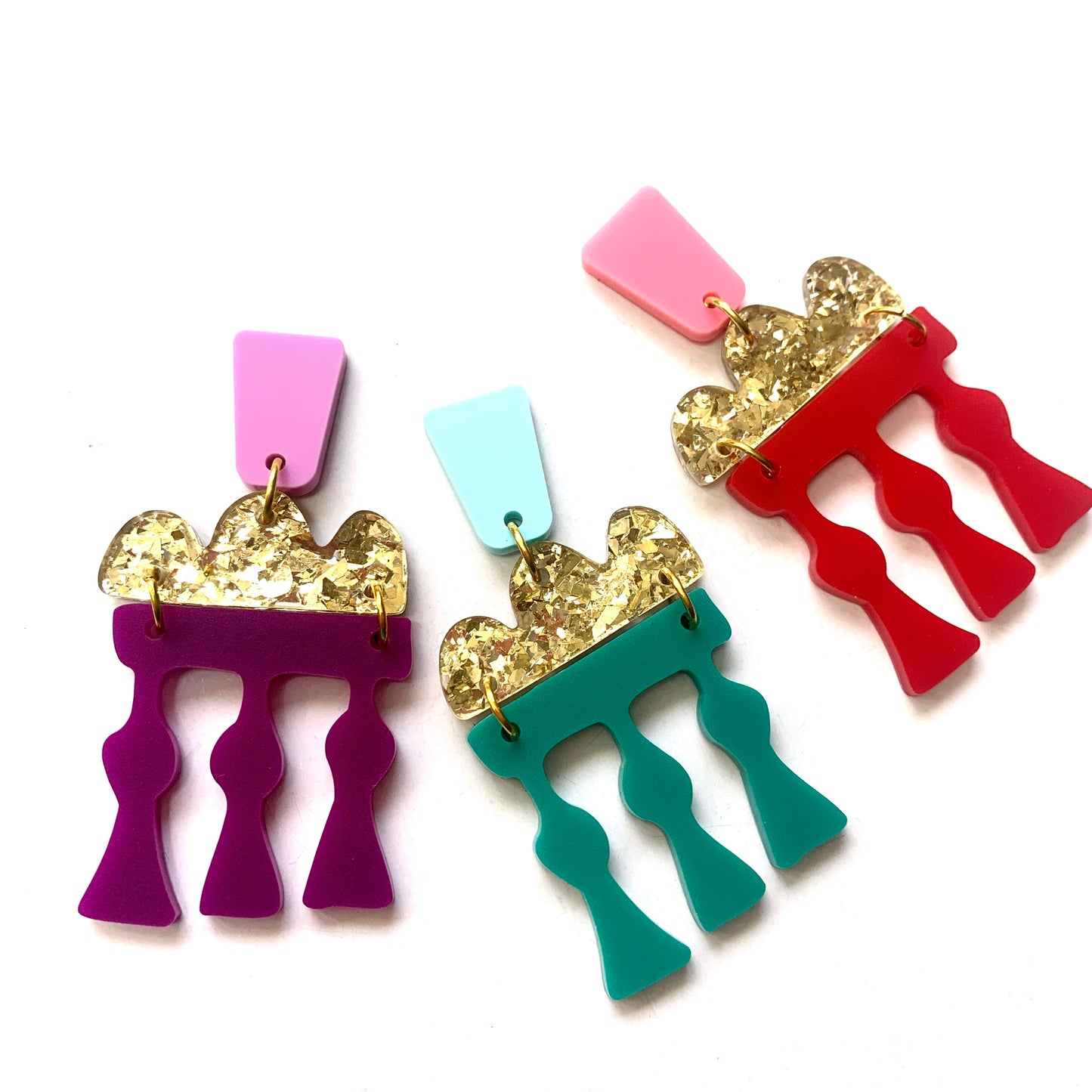 THIS BIRD HAS FLOWN - “Temple Earrings- Teal” STATEMENT DANGLE EARRINGS