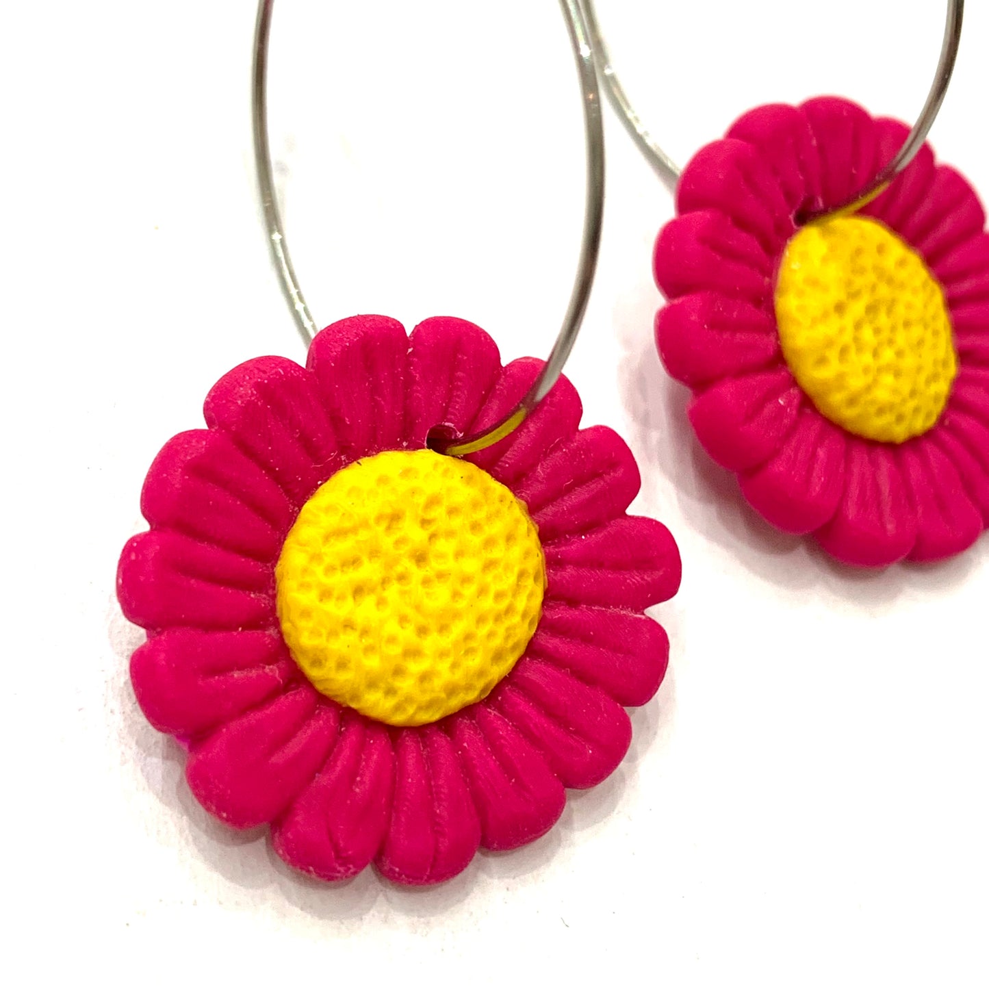 CRAFTED BY COURTNEY- Magenta Daisy Hoops