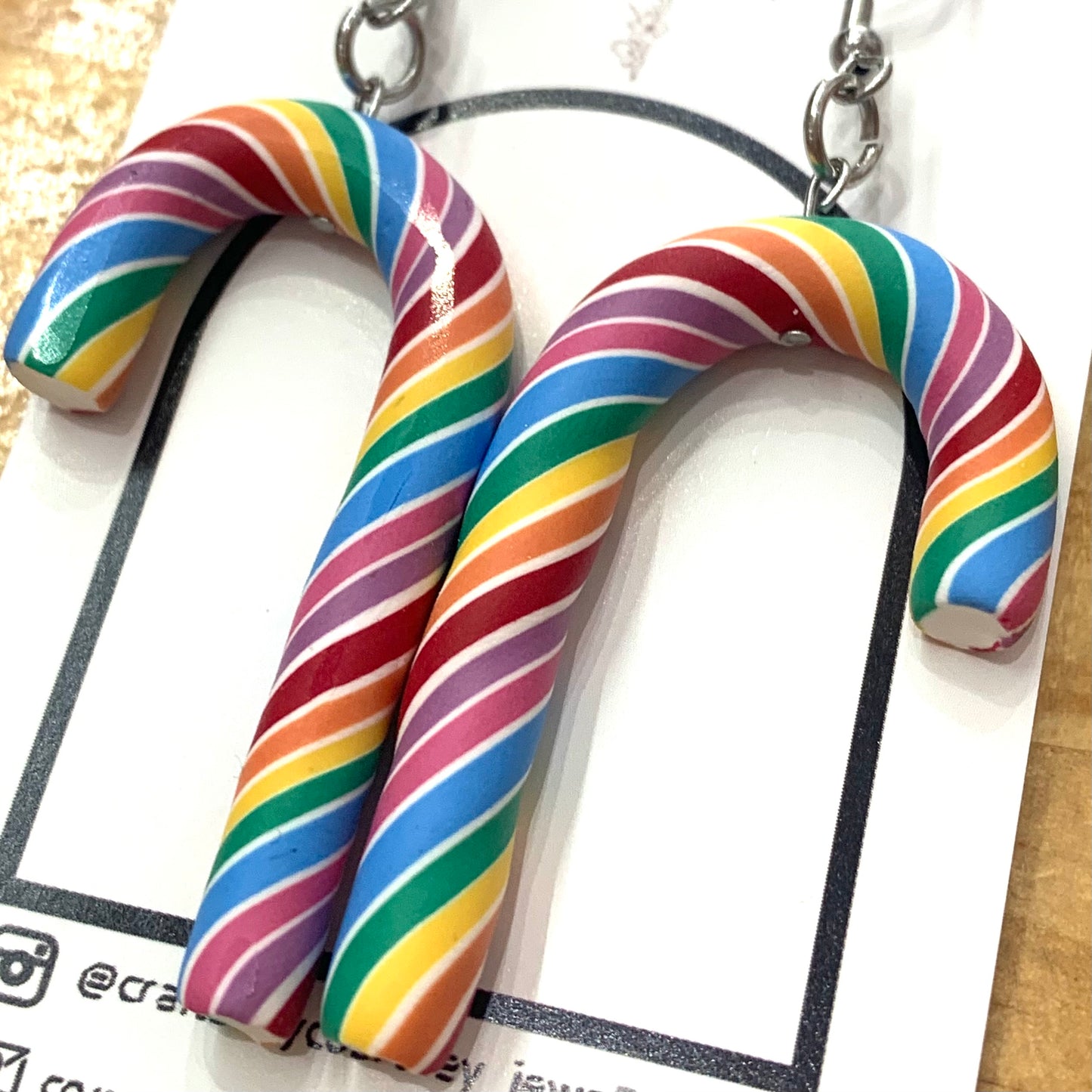 CRAFTED BY COURTNEY- "Jumbo Rainbow Candy Canes"- Christmas Hook Dangles