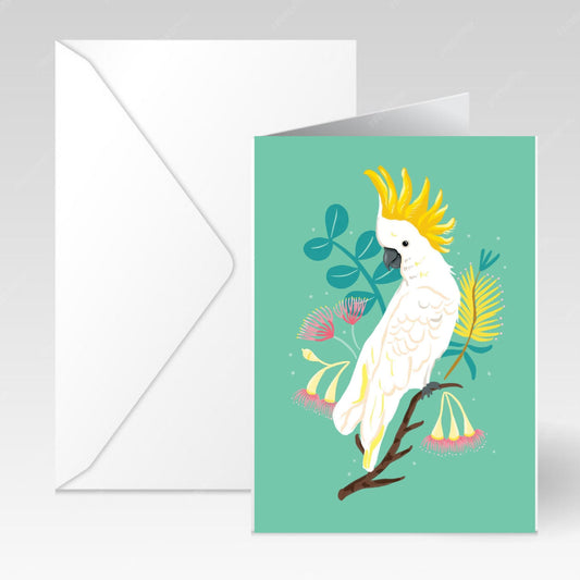 NUOVO - White Cockatoo Blank Greeting Card- By Emma Whitelaw