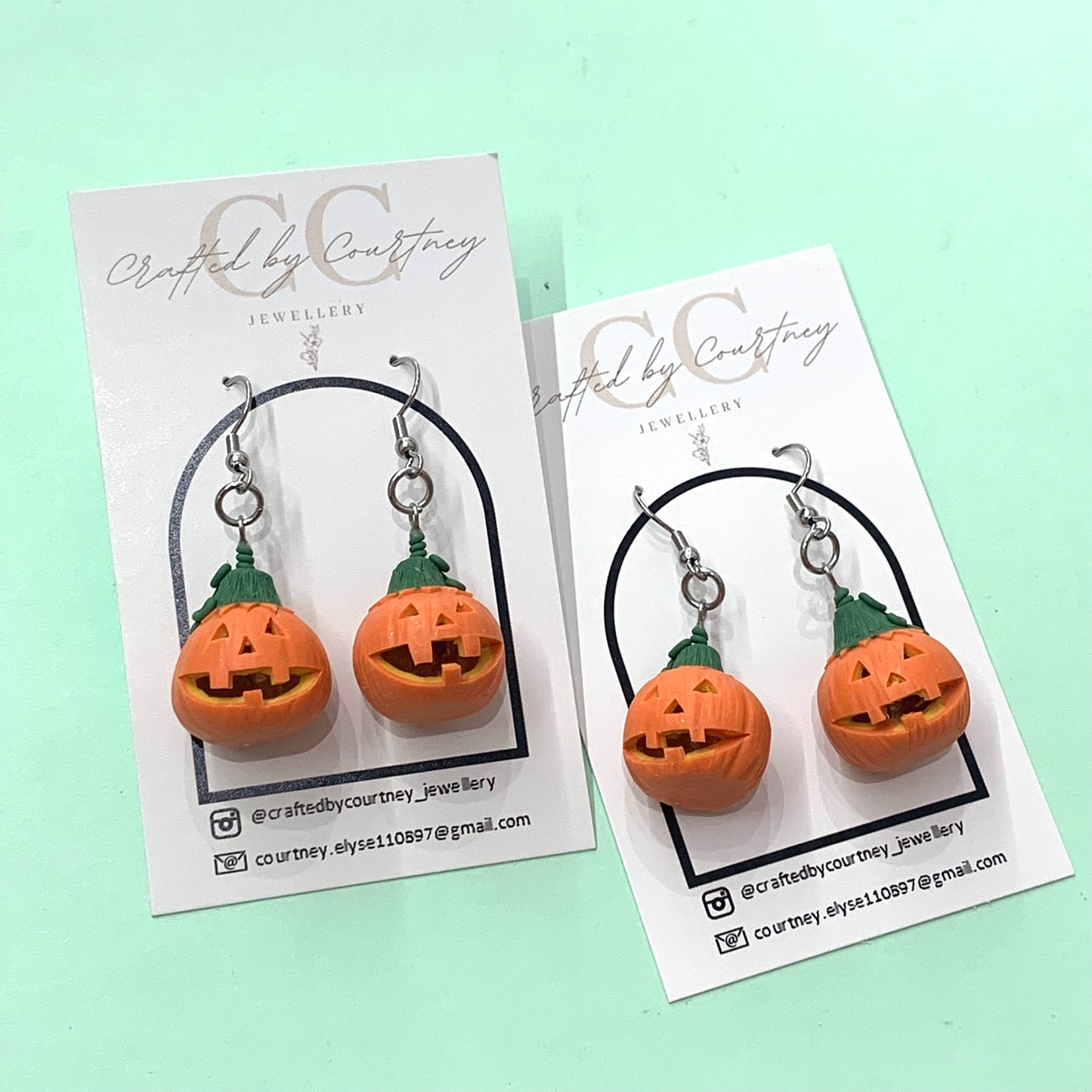 CRAFTED BY COURTNEY- Handmade Jack O'Lantern Polymer Clay Earrings- Rounded