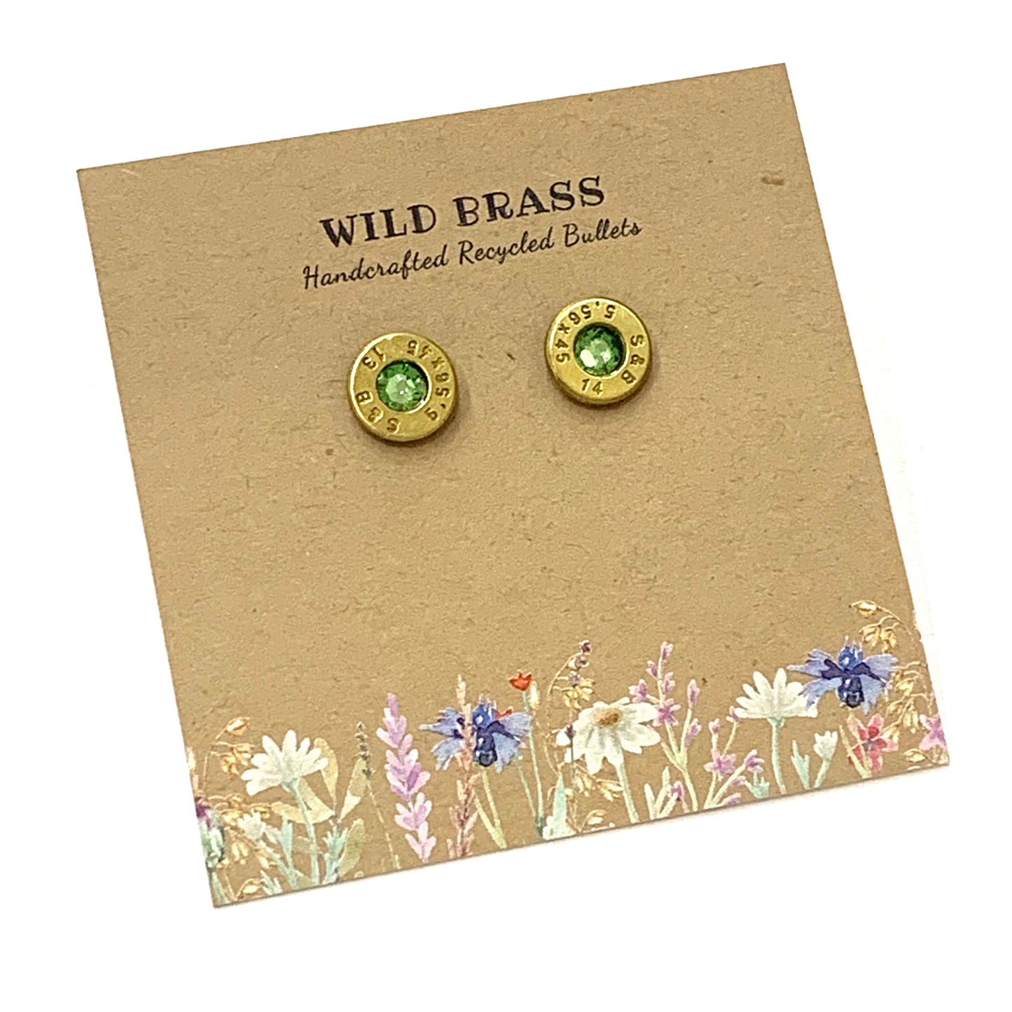 WILD BRASS- Small Studs- Light Green Swarovski Crystal