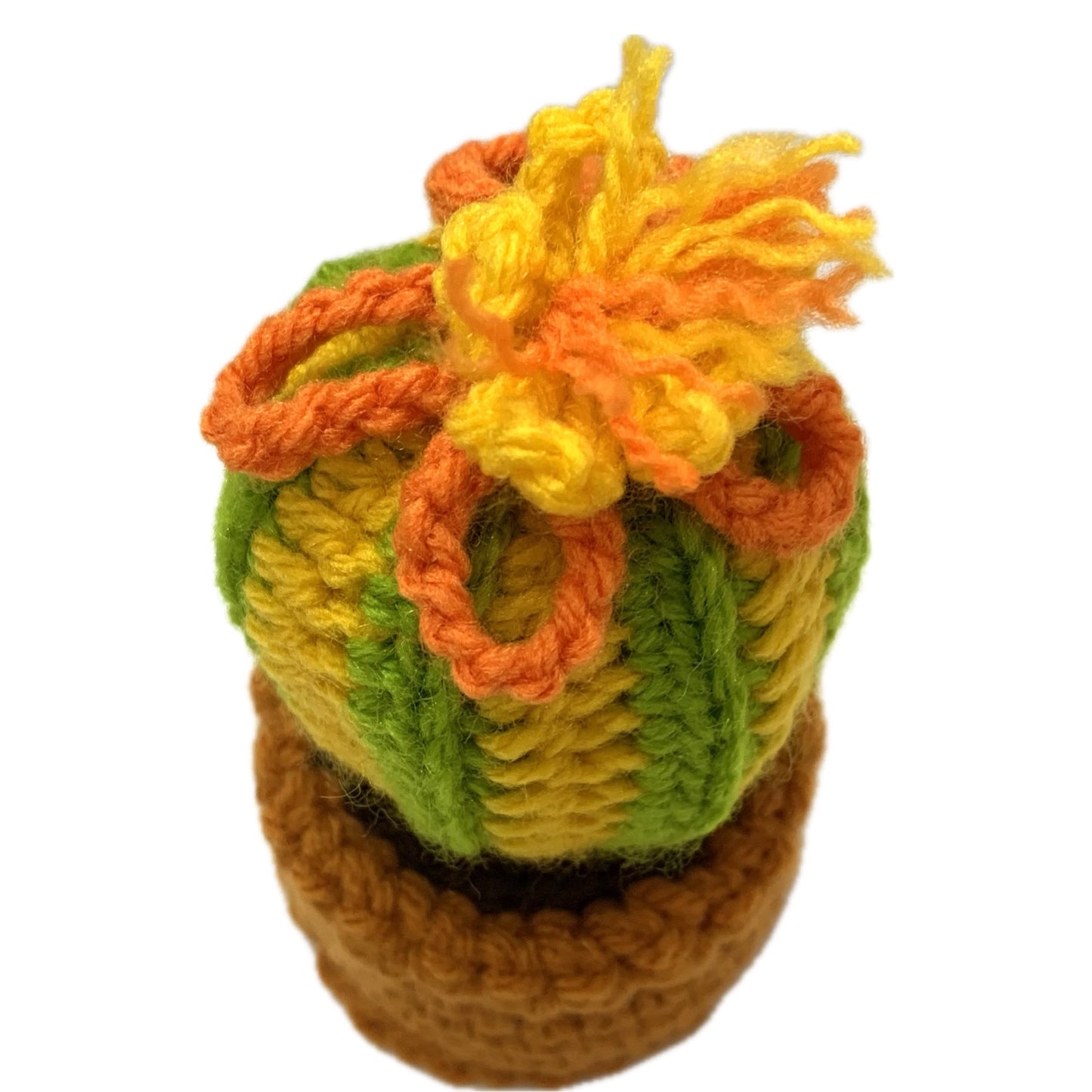 BEAKNITS- CROCHETED CACTUS #7- Yellow Green & Orange Striped