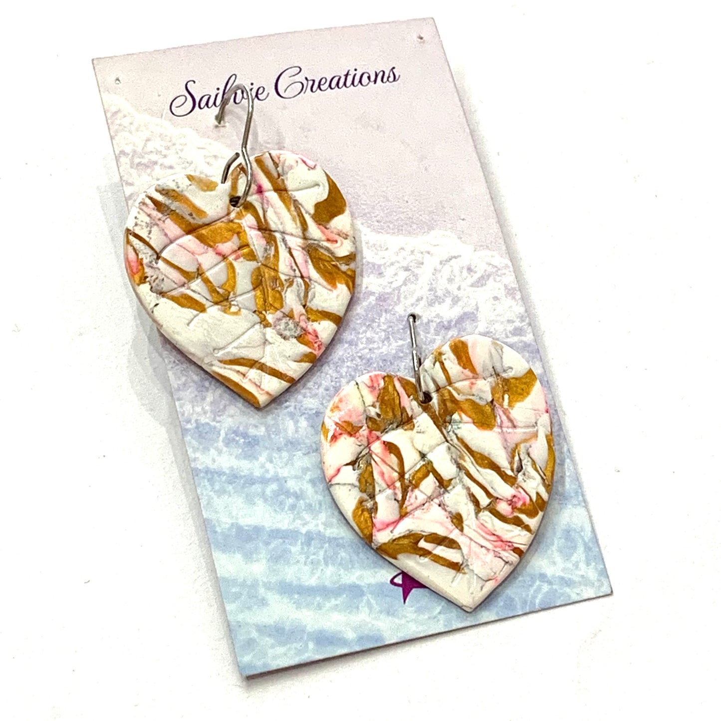 Sailvie Creations - Gold Marble Leaf Hook Dangle Earrings