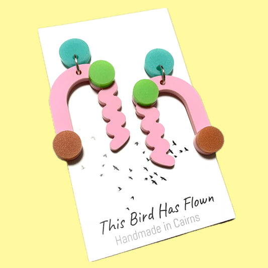 THIS BIRD HAS FLOWN - “Memphis- Pink” DANGLE EARRINGS