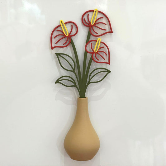 DWAYNSKI.3D - ANTHURIUM BLOOMS - MAGNETIC BUD VASE WITH PRINTED FLOWER STEM