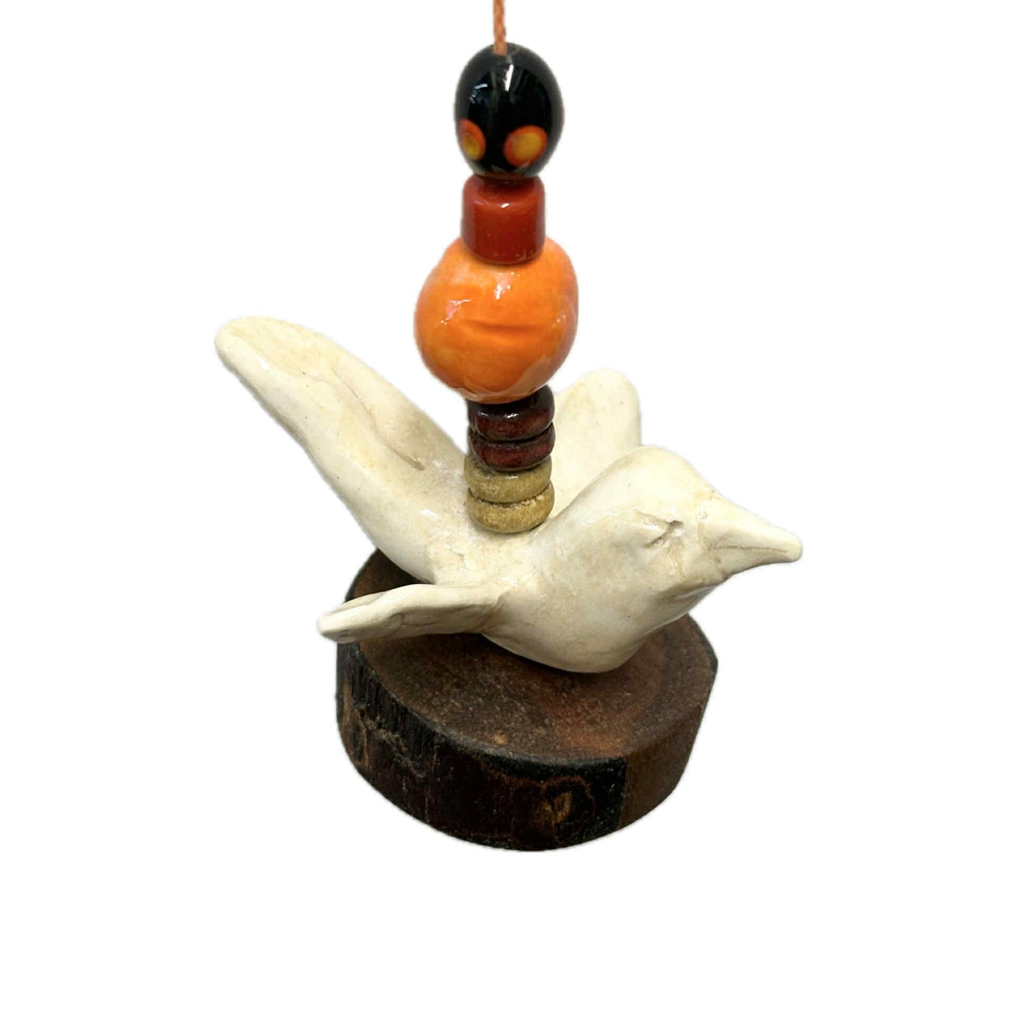 INSPIRED BY NATURE - Ceramic Bird Hanger – Orange Beads on Pink Cedar